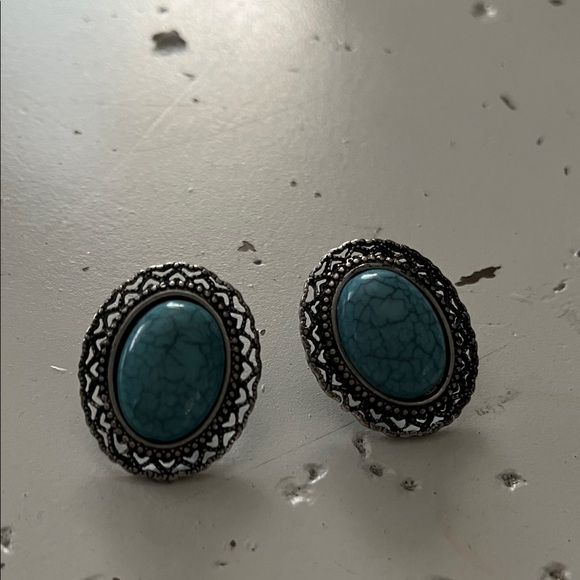 Elegant Turquoise and Silver Earrings - Picture 3 of 5